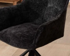 New Lot de 2 chaises avec accoudoirs en tissu noir et pied métal pivotant