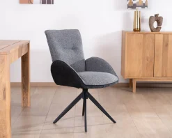 Hot Lot de 2 chaises avec accoudoirs en tissu bi-matière anthracite 