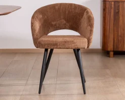 Lot de 2 chaises contemporaines "Sonate" en velours marron et pieds en métal Chaise