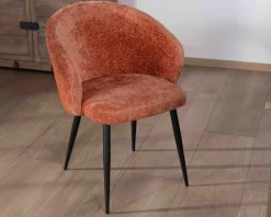 New Lot de 2 chaises contemporaines et enveloppantes en tissu bouclé terracotta