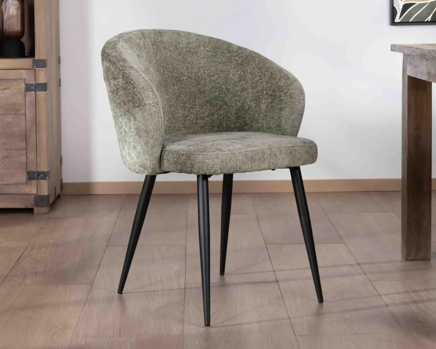 Online Lot de 2 chaises contemporaines et enveloppantes en tissu bouclé vert "Kandy" Chaise