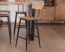 Sale Lot de 2 chaises de bar avec dossier métal et bois 