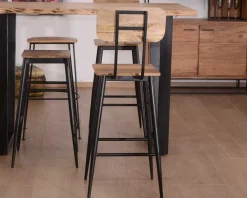 Sale Lot de 2 chaises de bar avec dossier métal et bois 