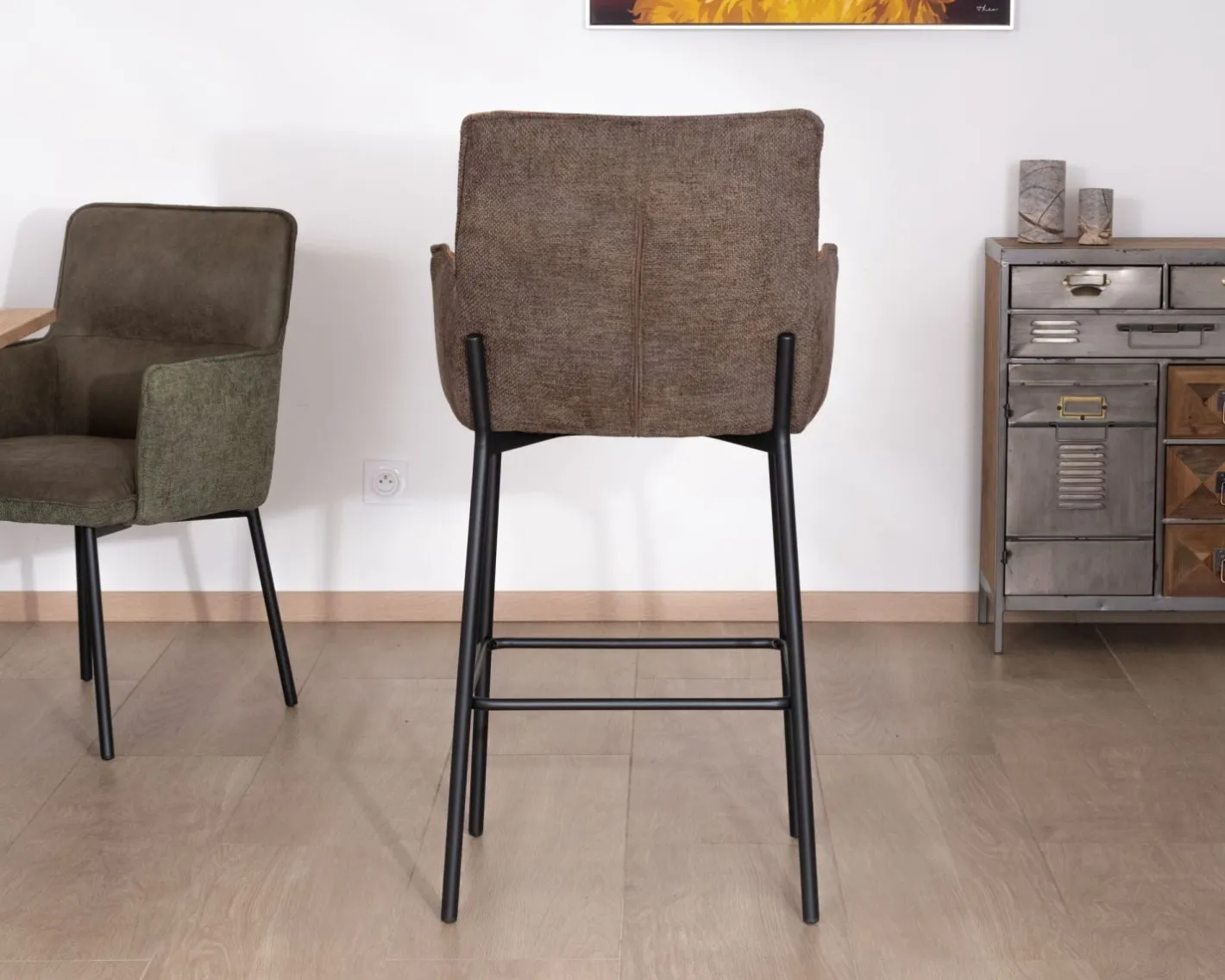 New Lot de 2 chaises de bar bi-matière cognac et marron "Lokka" esprit rétro Chaise De Bar
