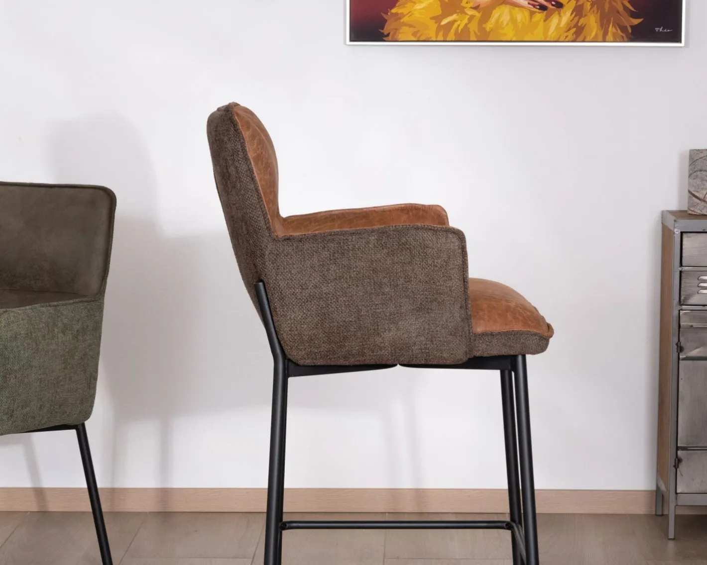 New Lot de 2 chaises de bar bi-matière cognac et marron "Lokka" esprit rétro Chaise De Bar