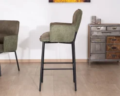 Lot de 2 chaises de bar bi-matière vert et pieds en métal noir 
