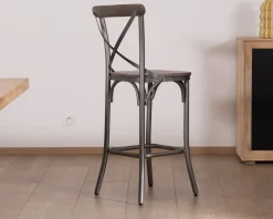 Hot Lot de 2 chaises de bar gris foncé "Snack Indus" métal et bois Chaise De Bar