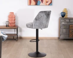 New Lot de 2 chaises de bar hauteur réglable en velours gris et pied métal noir "Zoung" Chaise De Bar
