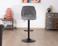 New Lot de 2 chaises de bar hauteur réglable en velours gris et pied métal noir