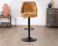 Discount Lot de 2 chaises de bar pivotantes et réglables en velours ocre "Zoung" et pied en métal noir Chaise De Bar