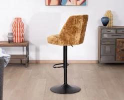 Discount Lot de 2 chaises de bar pivotantes et réglables en velours ocre "Zoung" et pied en métal noir Chaise De Bar