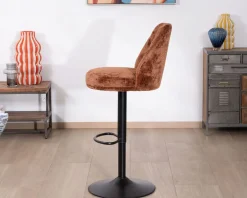 Best Lot de 2 chaises de bar pivotantes en velours ras terracotta avec dossier haut 
