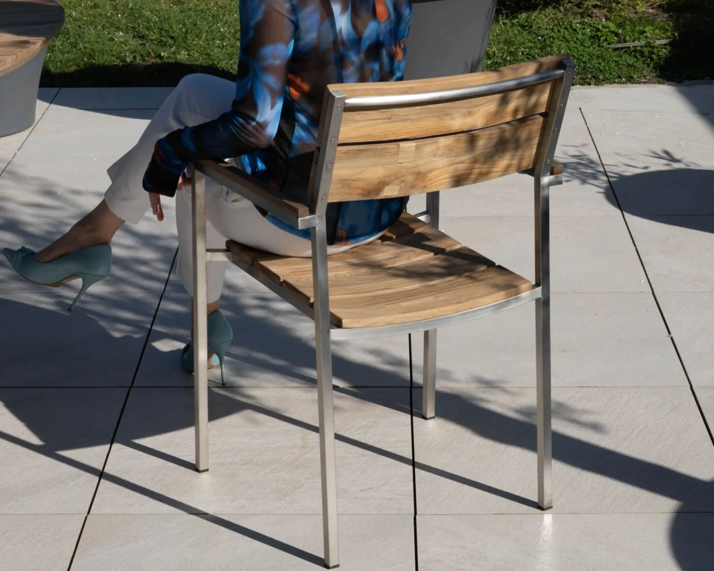 New Lot de 4 chaises de jardin empilables en teck et acier inoxydable "Melta" Chaise