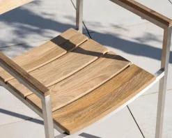 New Lot de 4 chaises de jardin empilables en teck et acier inoxydable