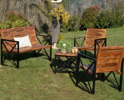 Clearance Lot de 2 chaises de jardin en bois et métal 