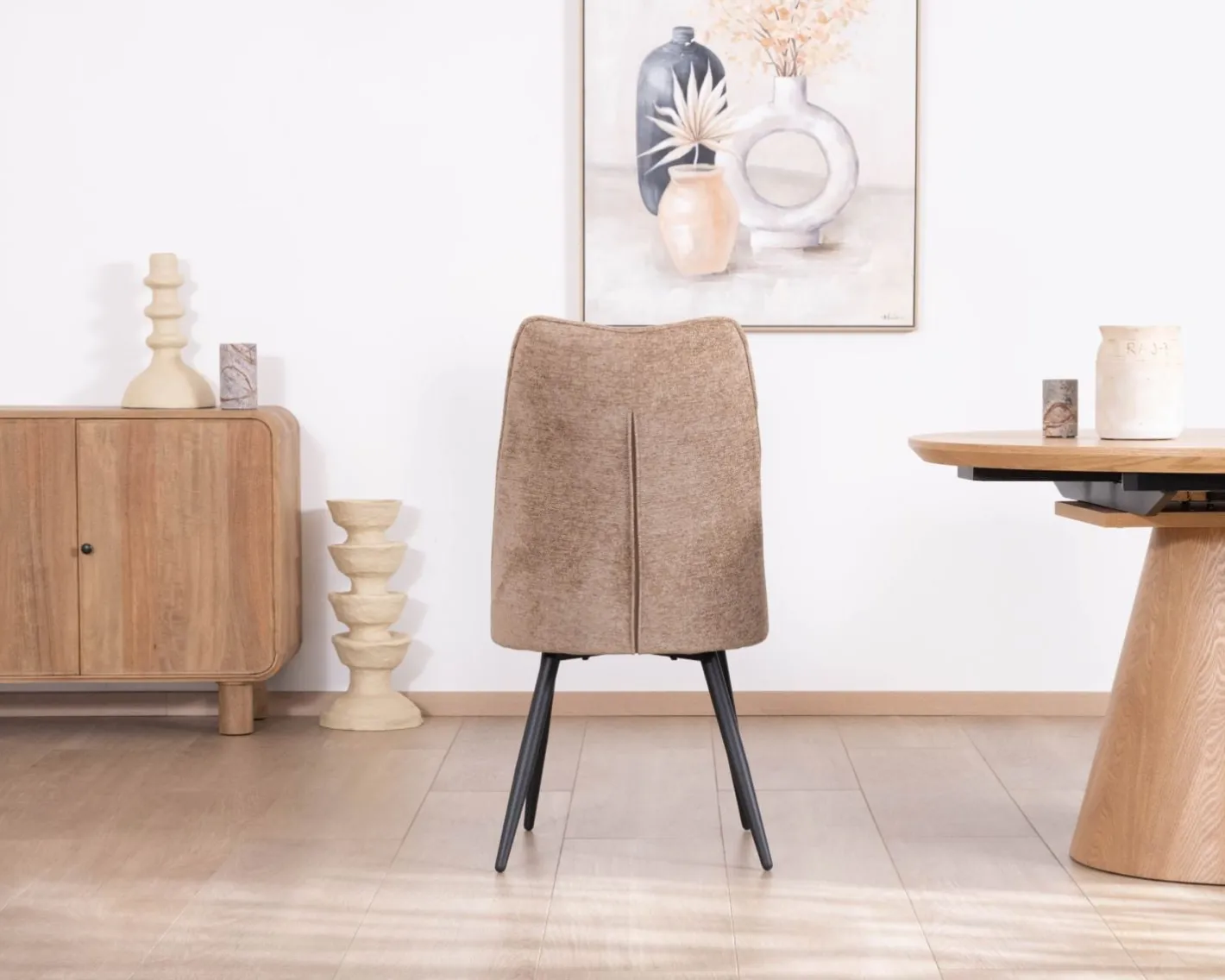 Discount Lot de 2 chaises de repas contemporaines matelassées en tissu bouclette grège "Ondine" Chaise