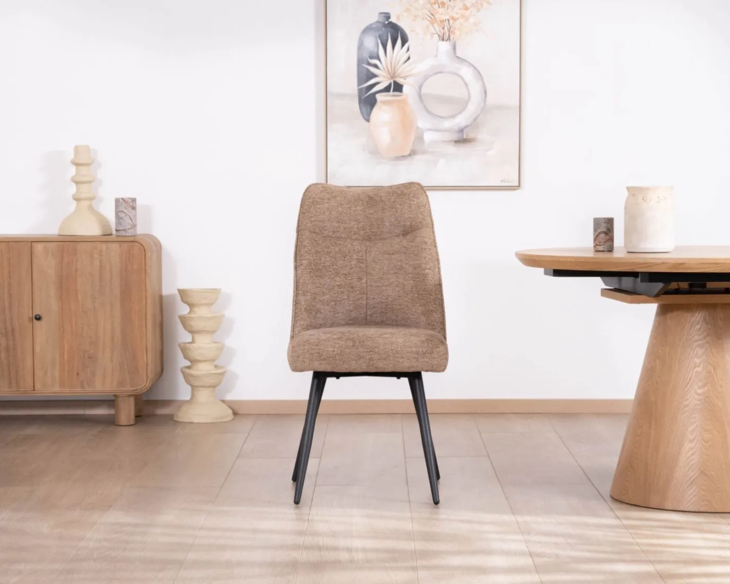 Discount Lot de 2 chaises de repas contemporaines matelassées en tissu bouclette grège "Ondine" Chaise