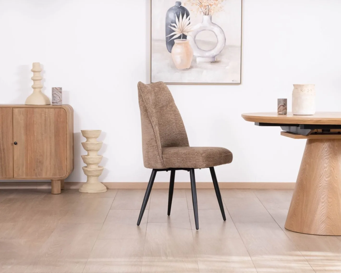 Discount Lot de 2 chaises de repas contemporaines matelassées en tissu bouclette grège "Ondine" Chaise