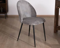 Outlet Lot de 4 chaises de repas contemporaines en velours côtelé gris 