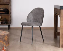 Outlet Lot de 4 chaises de repas contemporaines en velours côtelé gris 