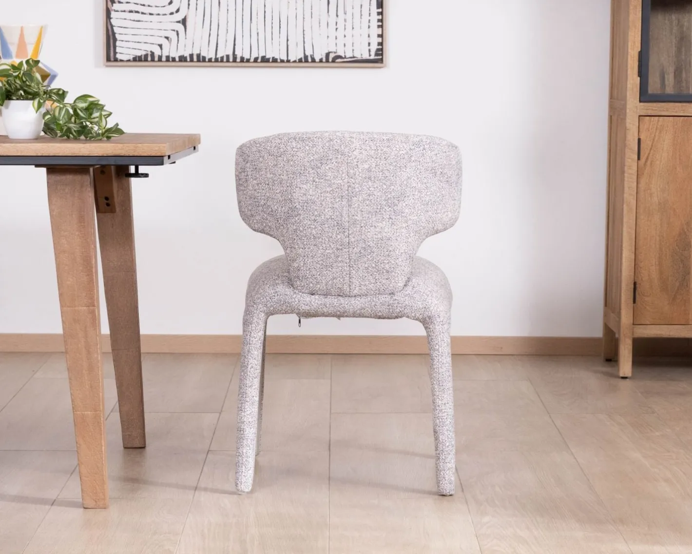 New Lot de 2 chaises de repas contemporaines “Milano” en tissu chiné gris clair à habillage intégral Chaise