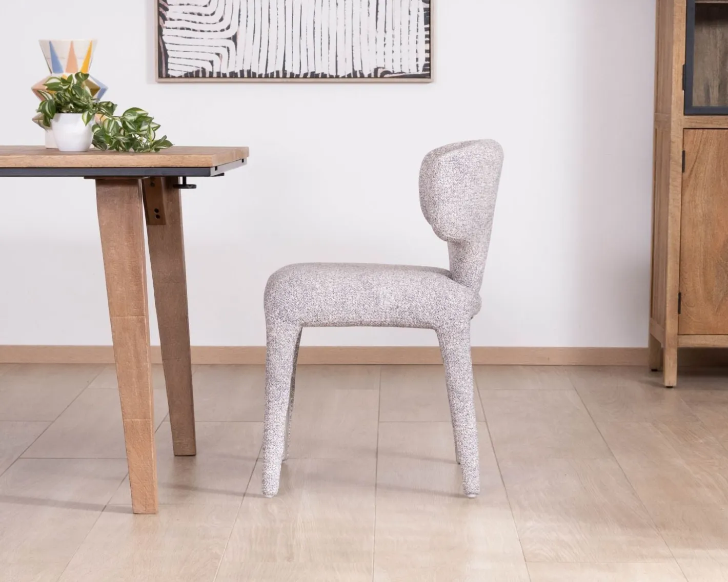 New Lot de 2 chaises de repas contemporaines “Milano” en tissu chiné gris clair à habillage intégral Chaise