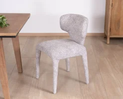 New Lot de 2 chaises de repas contemporaines “Milano” en tissu chiné gris clair à habillage intégral Chaise