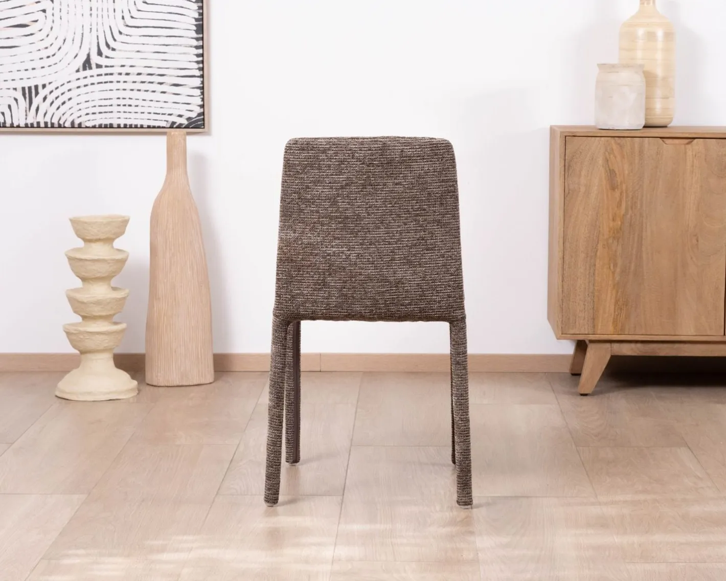 Online Lot de 4 chaises de repas contemporaines en tissu cacao tramé “Otto” revêtement intégral et lignes épurées Chaise