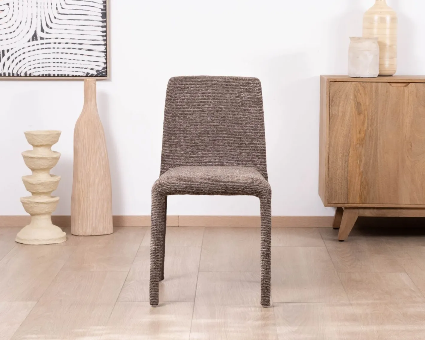Online Lot de 4 chaises de repas contemporaines en tissu cacao tramé “Otto” revêtement intégral et lignes épurées Chaise