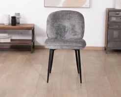Online Lot de 2 chaises de repas contemporaines en tissu bouclette gris ultra doux 