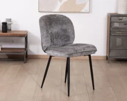 Online Lot de 2 chaises de repas contemporaines en tissu bouclette gris ultra doux 