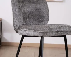 Online Lot de 2 chaises de repas contemporaines en tissu bouclette gris ultra doux 