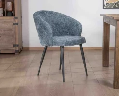 Lot de 2 chaises de repas design en tissu bleu et pieds métal noirs "Kandy" Chaise