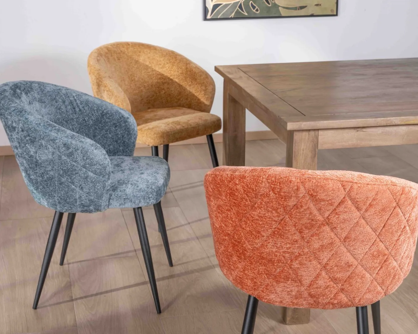 Lot de 2 chaises de repas design en tissu bleu et pieds métal noirs "Kandy" Chaise