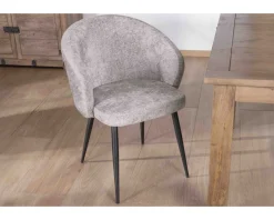 Hot Lot de 2 chaises de repas design en tissu gris clair et pieds métal noirs "Kandy" Chaise