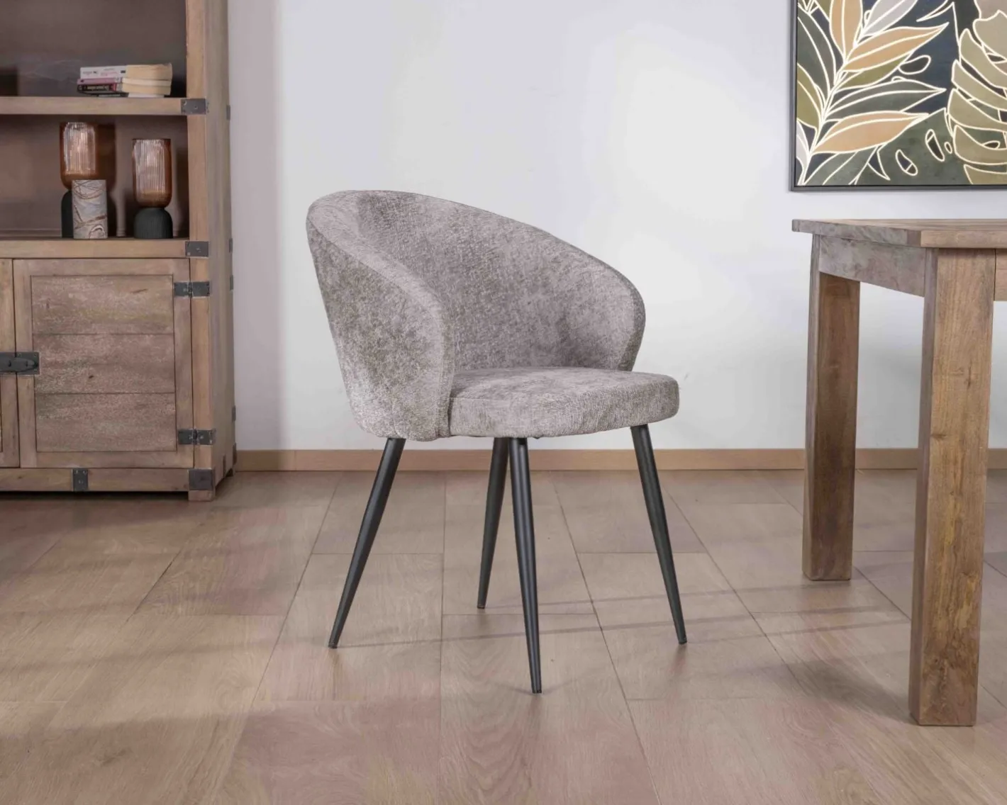Hot Lot de 2 chaises de repas design en tissu gris clair et pieds métal noirs "Kandy" Chaise