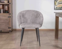 Hot Lot de 2 chaises de repas design en tissu gris clair et pieds métal noirs