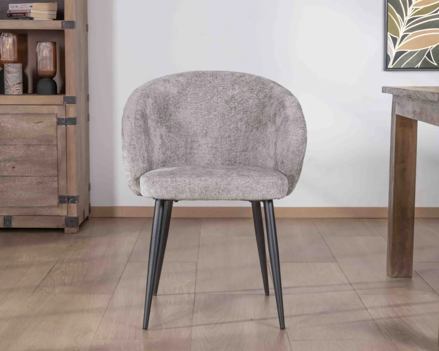 Hot Lot de 2 chaises de repas design en tissu gris clair et pieds métal noirs "Kandy" Chaise