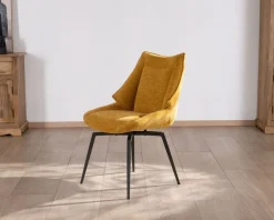 Clearance Lot de 2 chaises de repas design vintage "Niko" tissu jaune moutarde Chaise