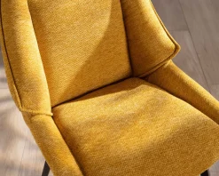 Clearance Lot de 2 chaises de repas design vintage "Niko" tissu jaune moutarde Chaise