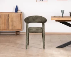 Sale Lot de 2 chaises de repas design recouvrement total en tissu bouclettes kaki "Amarello" Chaise