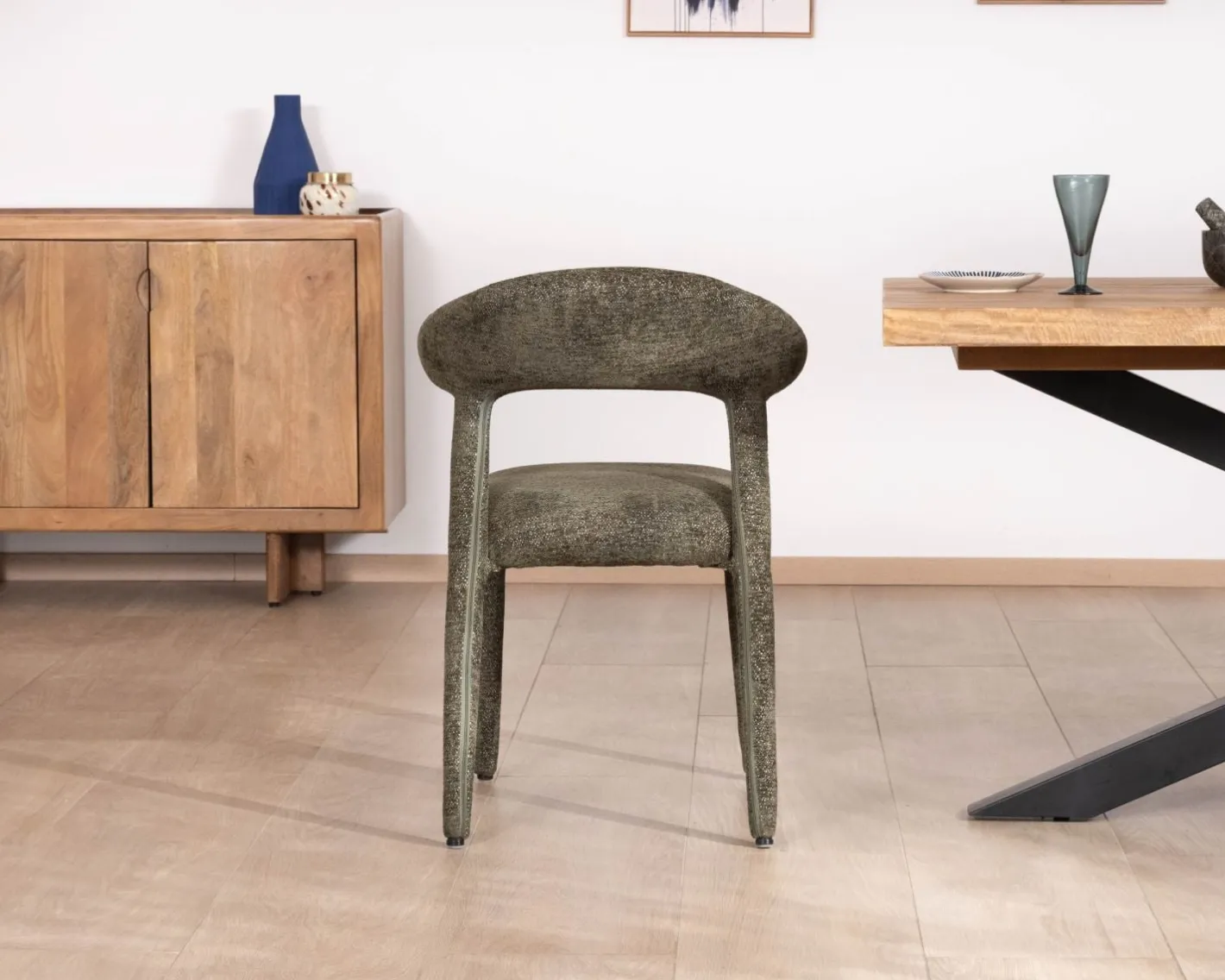Sale Lot de 2 chaises de repas design recouvrement total en tissu bouclettes kaki "Amarello" Chaise