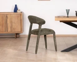 Sale Lot de 2 chaises de repas design recouvrement total en tissu bouclettes kaki