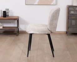 Lot de 2 chaises de repas design arrondi en tissu bouclette gris beige 