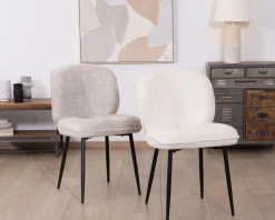 Lot de 2 chaises de repas design arrondi en tissu bouclette gris beige 