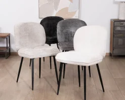 Lot de 2 chaises de repas design arrondi en tissu bouclette gris beige 