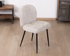 Lot de 2 chaises de repas design arrondi en tissu bouclette gris beige 