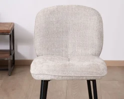 Lot de 2 chaises de repas design arrondi en tissu bouclette gris beige 