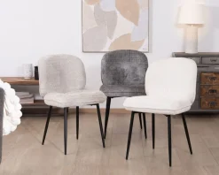 Lot de 2 chaises de repas design arrondi en tissu bouclette gris beige 