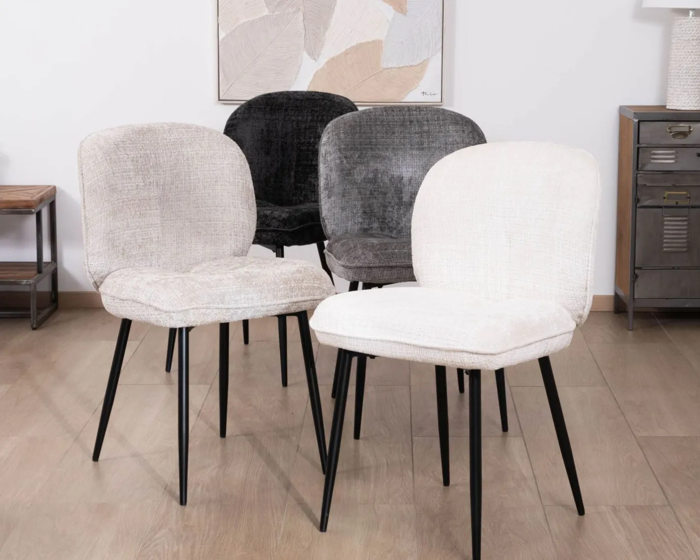 Best Lot de 2 chaises de repas design arrondi en tissu noir et pieds métal "Kinsac" Chaise